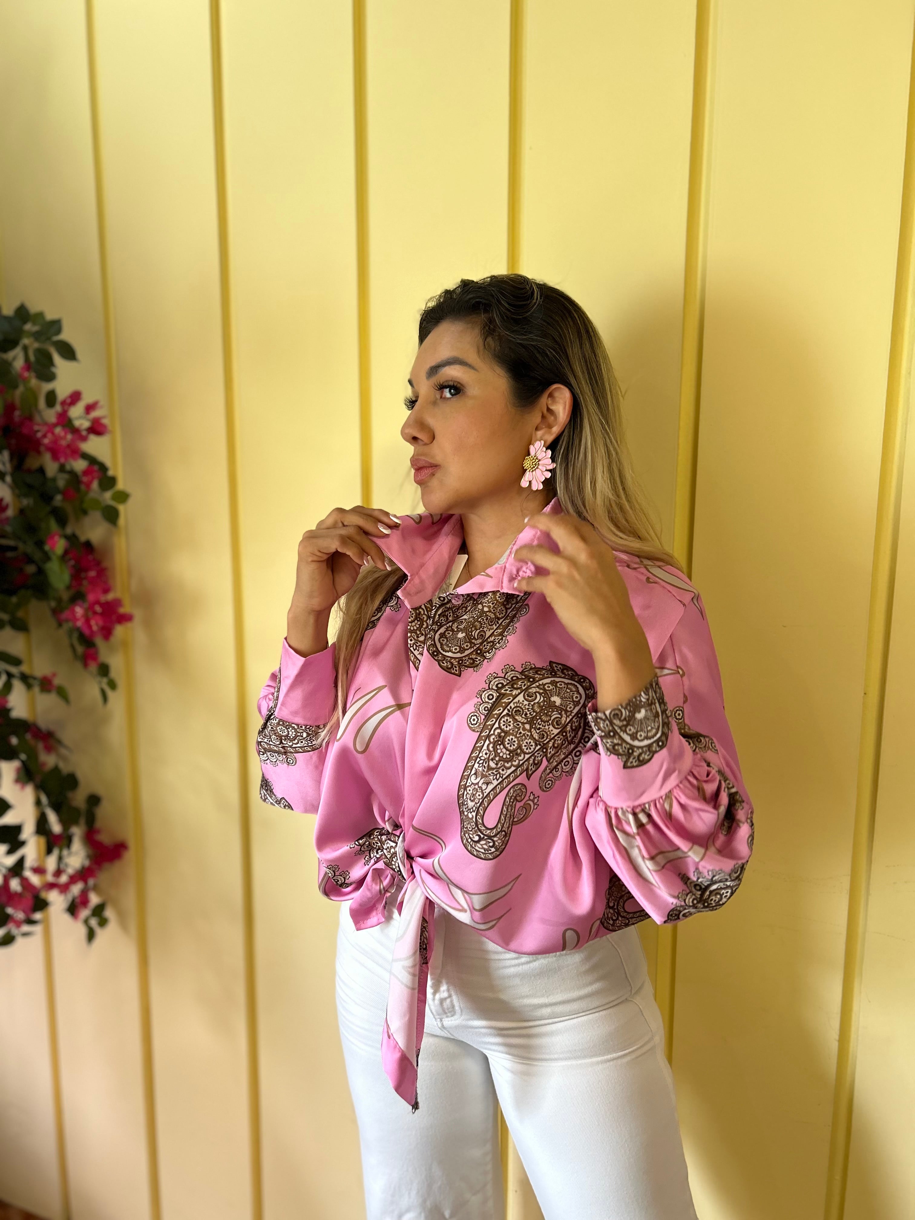 Blusa rosa de satin