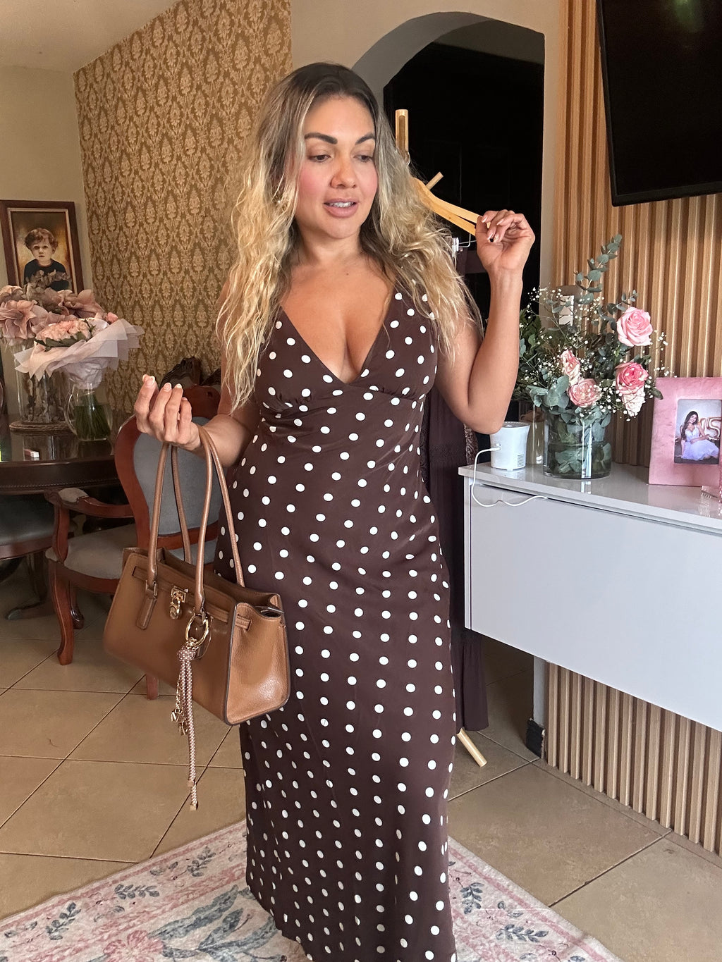 Vestido de bolas café