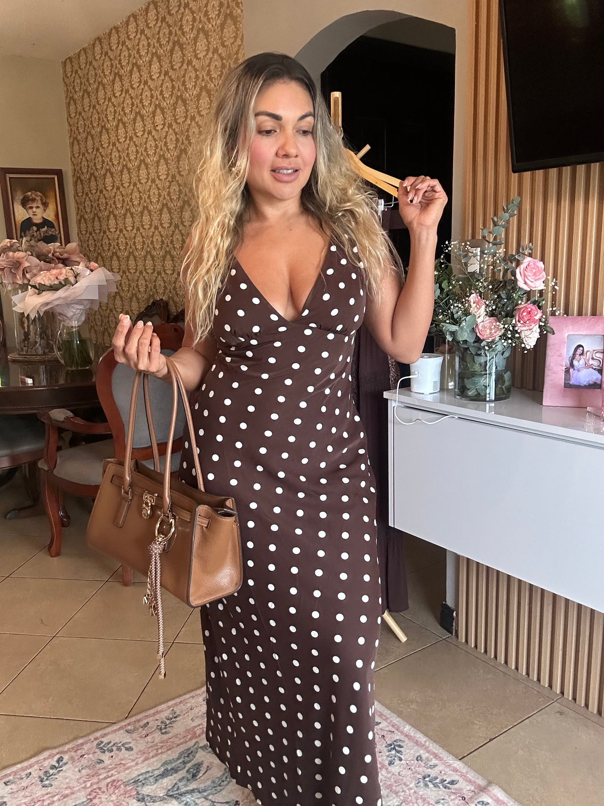 Vestido de bolas café