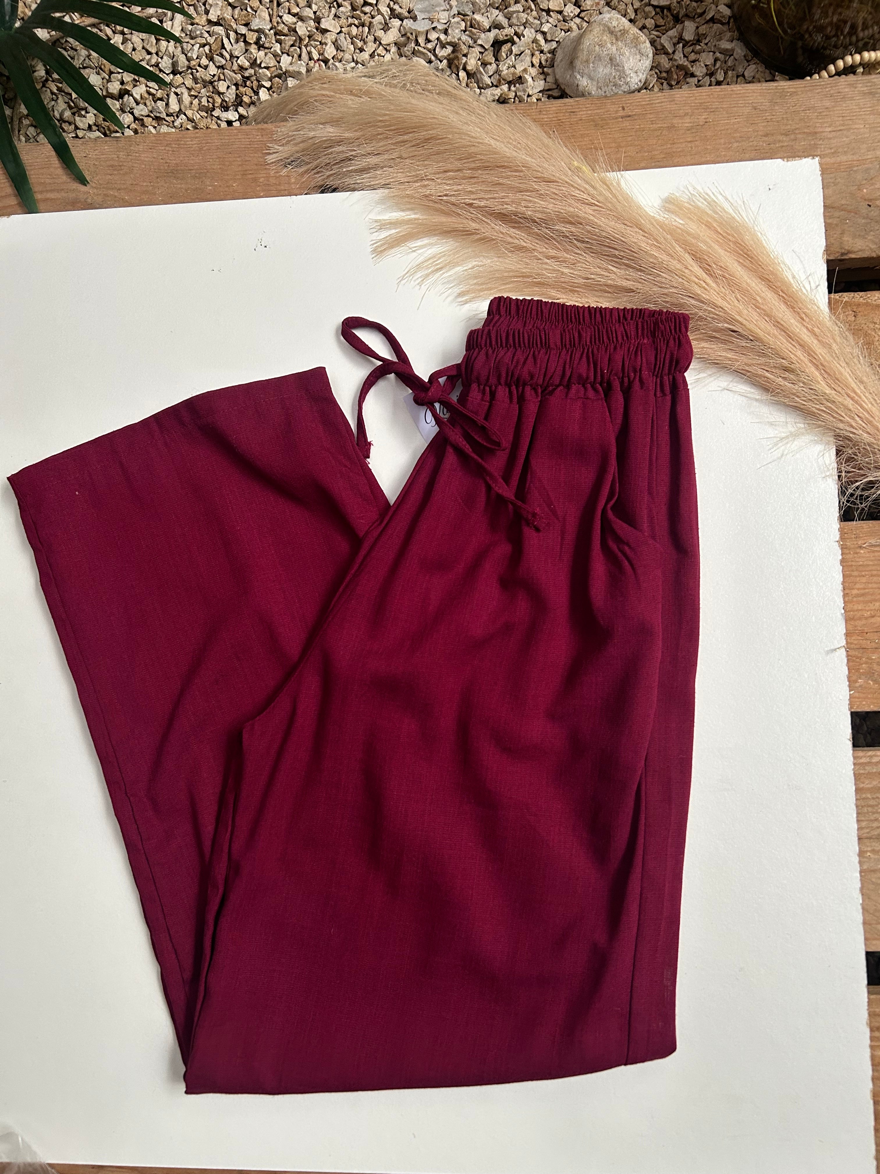 Pantalón de lino vino
