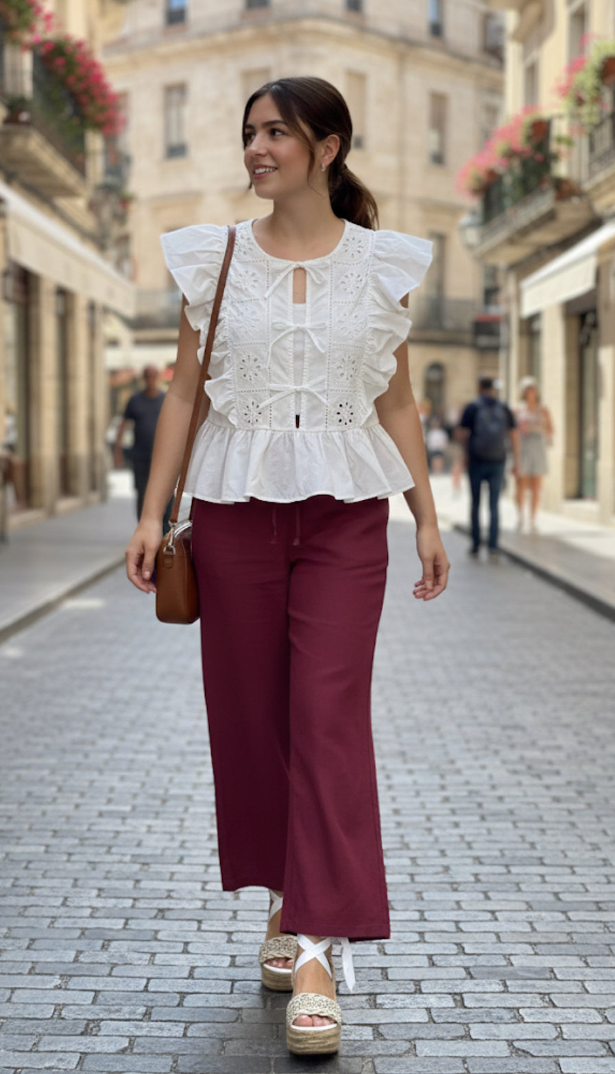 Pantalón de lino vino